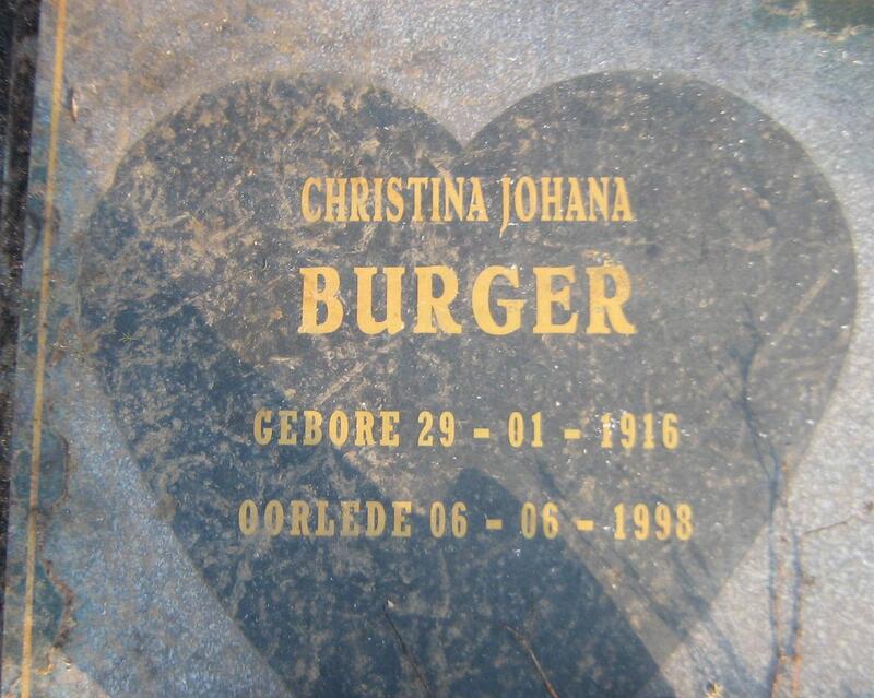 BURGER Christina Johana 1916-1998