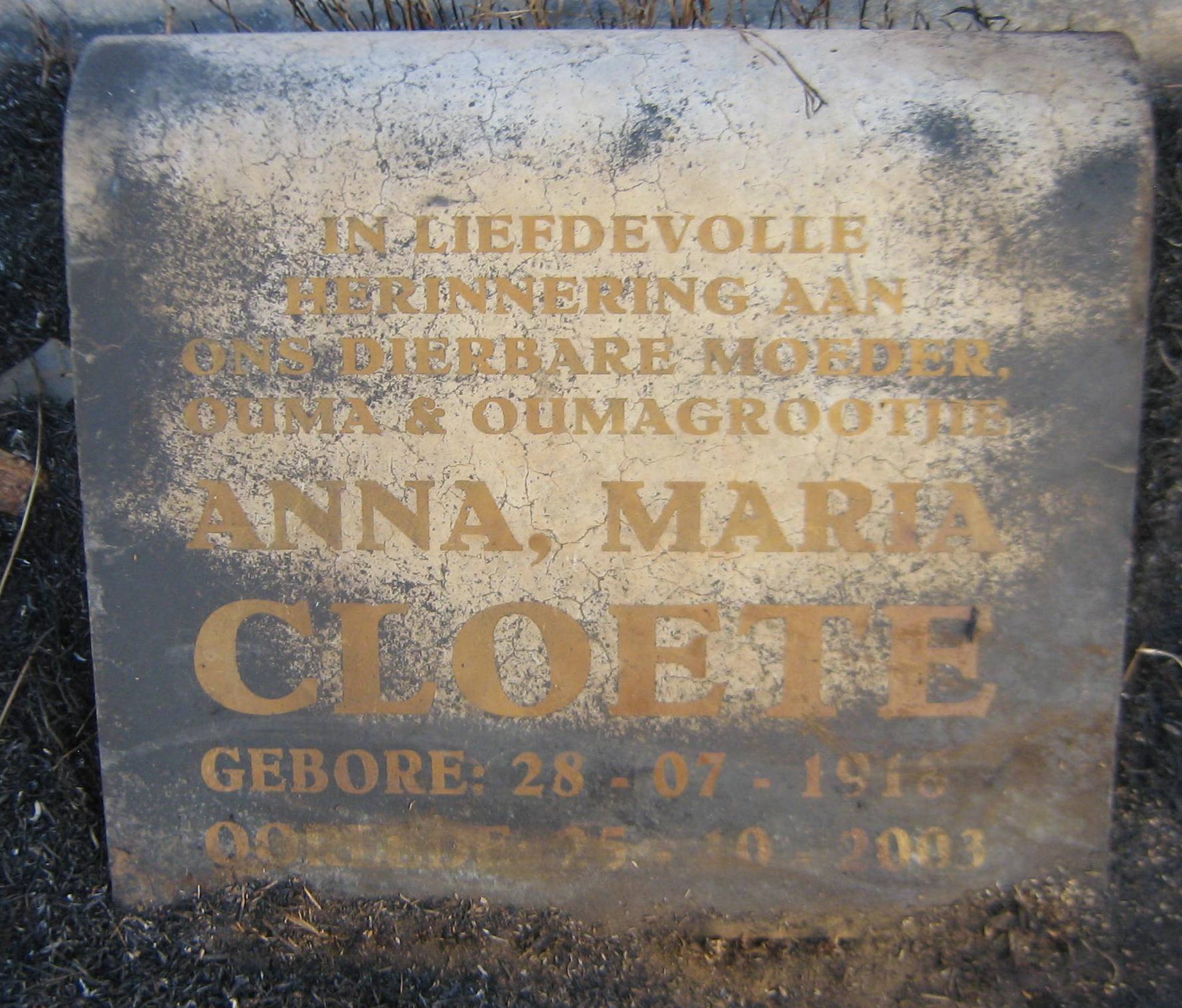 CLOETE Anna Maria 1918-2003