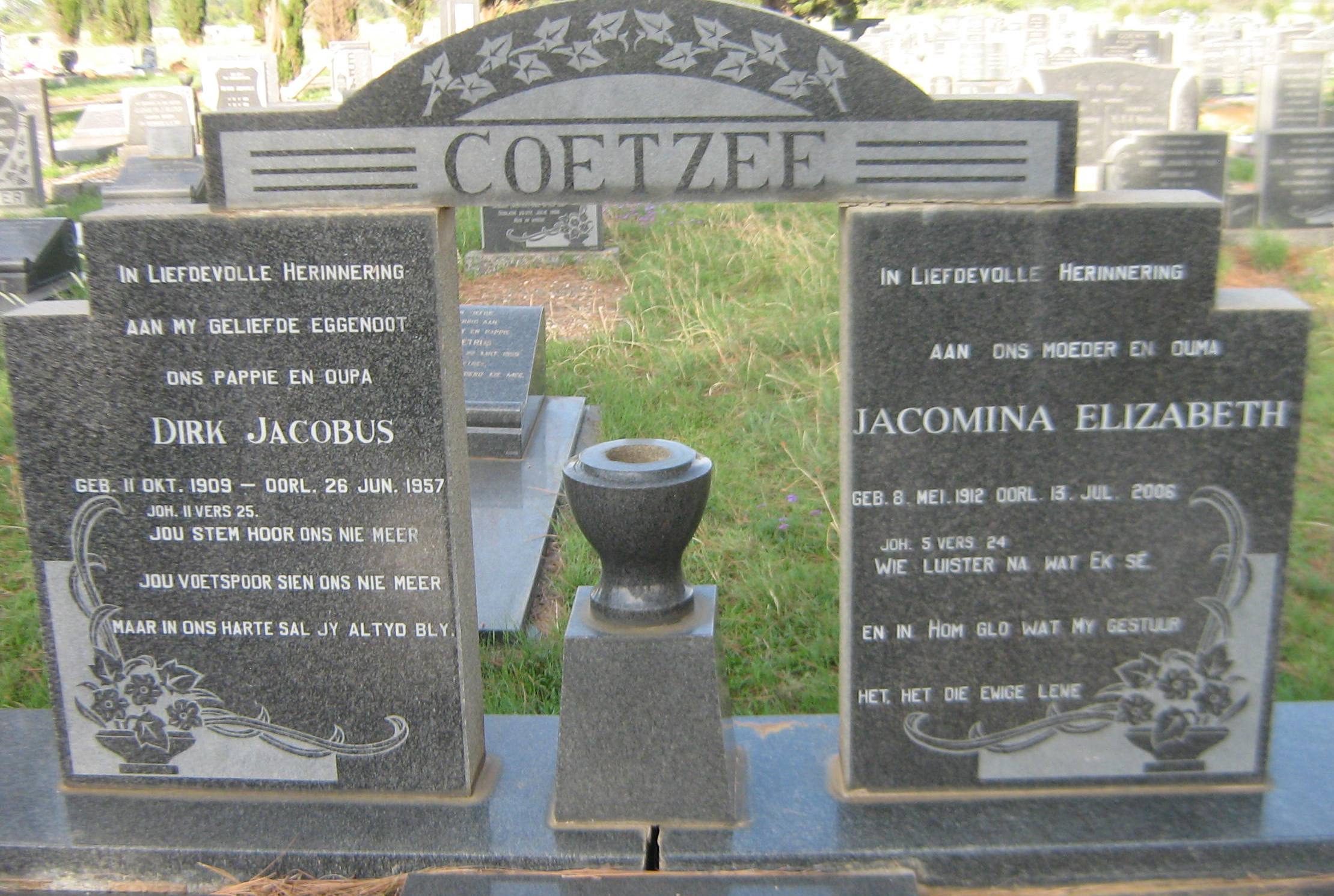 COETZEE Dirk Jacobus 1909-1957 & Jacomina Elizabeth 1912-2006