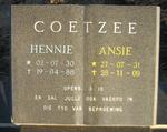 COETZEE Hennie 1930-1988 & Ansie 1931-2009