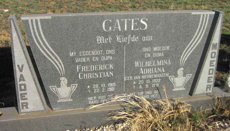 GATES Frederick Christian 1915-1981 & Wilhelmina Adriana VAN NIEUWENHUIZEN 1922-1991