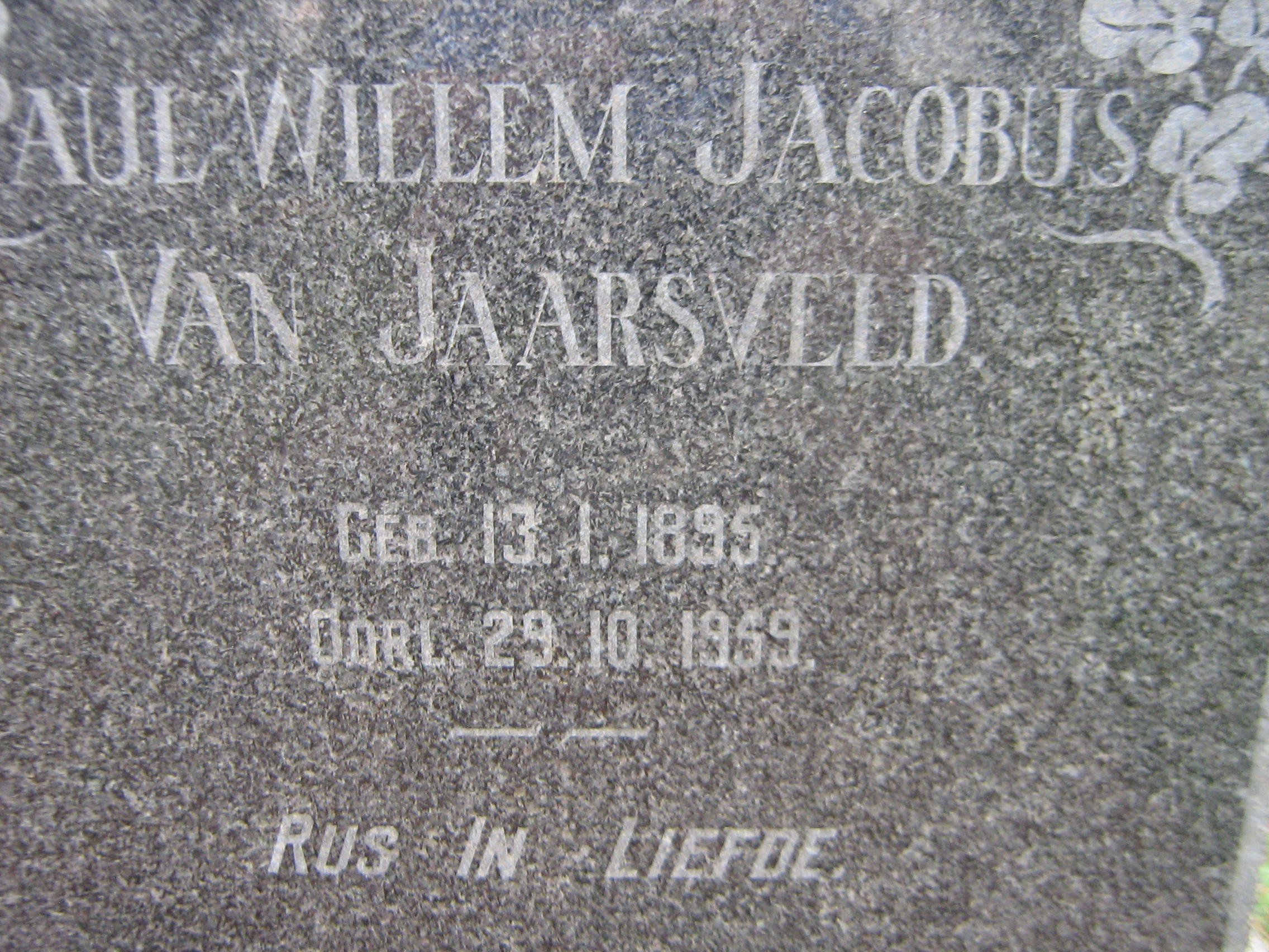 JAARSVELD Paul Willem Jacobus, van 1895-1959