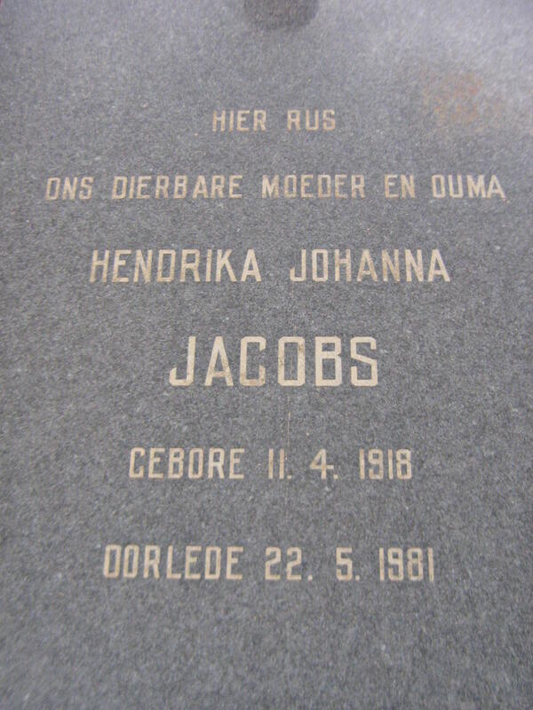 JACOBS Hendrika Johanna 1918-1981