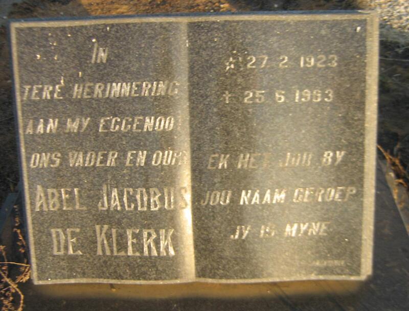 KLERK Abel Jacobus, de 1923-1993