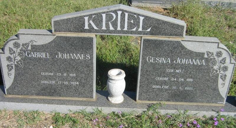 KRIEL Gabriel Johannes 1916-1994 & Gesina Johanna NEL 1916-2000