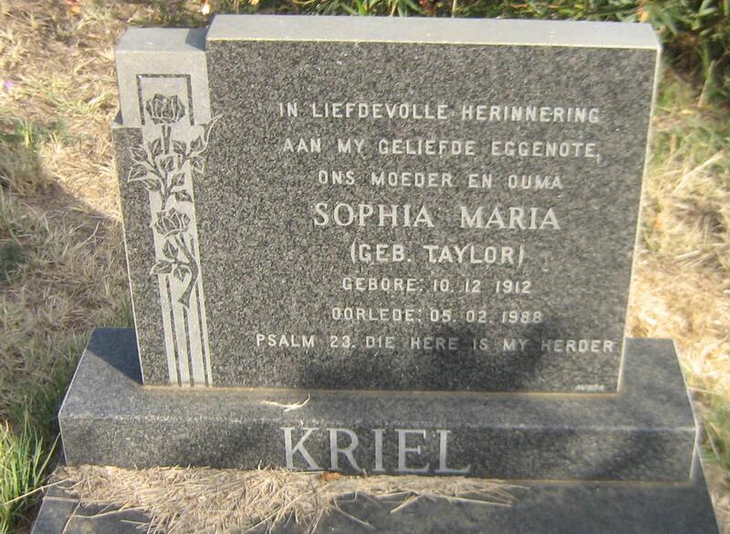 KRIEL Sophia Maria nee TAYLOR 1912-1988
