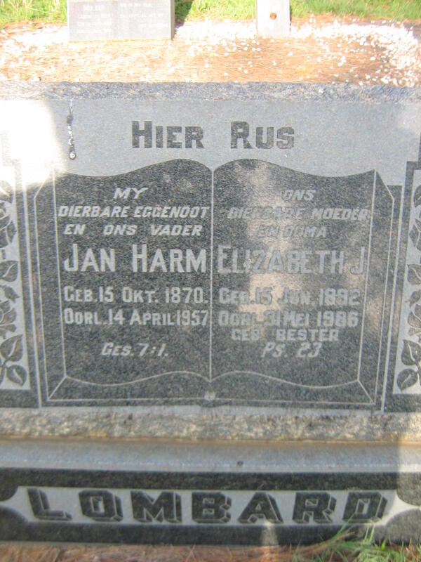 LOMBARD Jan Harm 1870-1957 & Elizabeth J. BESTER 1892-1986