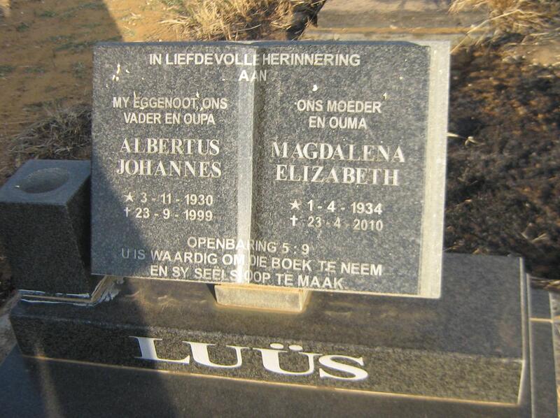 LUUS Albertus Johannes 1930-1999 & Magdalena Elizabeth 1934-2010