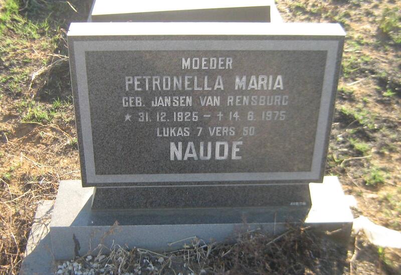 NAUDE Petronella Maria nee JANSEN VAN RENSBURG 1925-1975