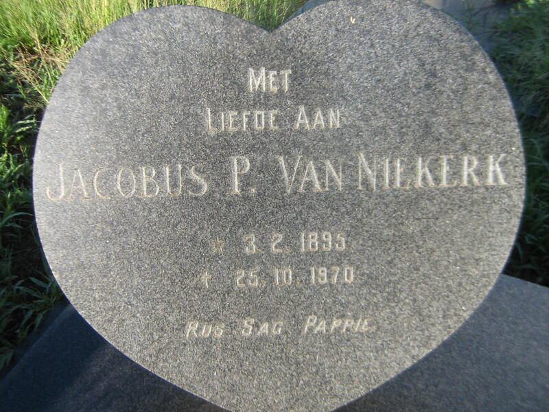 NIEKERK Jacobus P., van 1895-1970