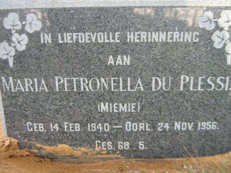 PLESSIS Maria Petronella, du 1940-1956