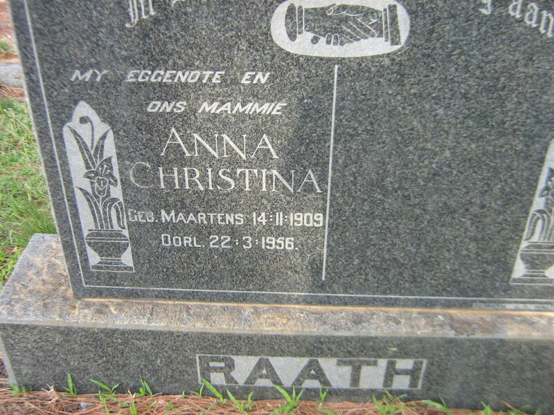 RAATH Anna Christina nee MAARTENS 1909-1956