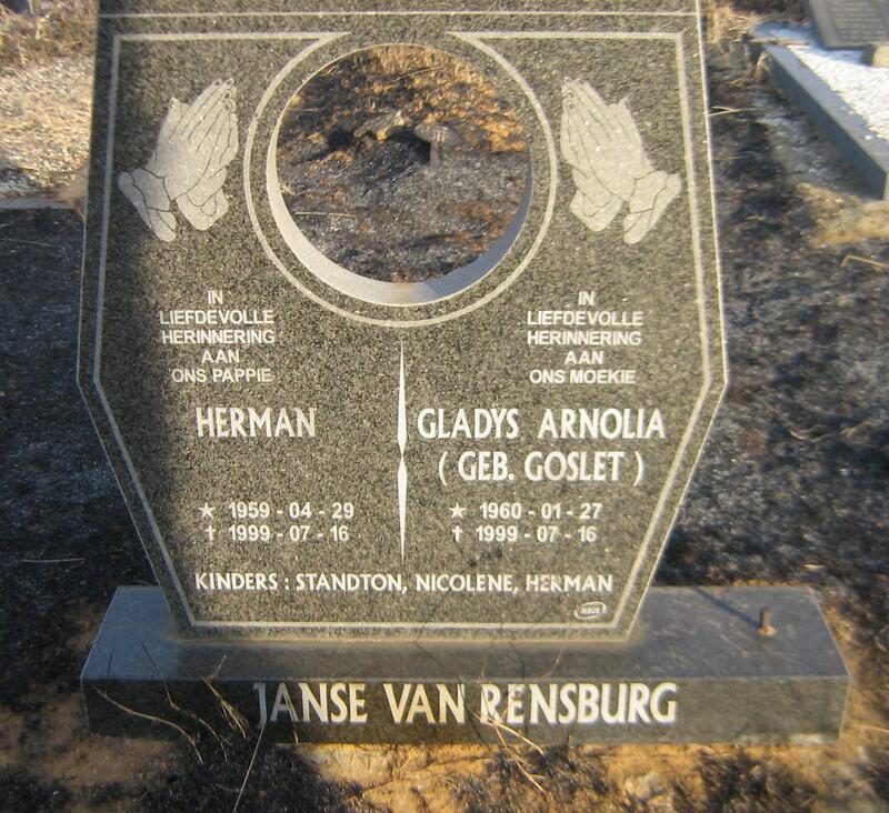RENSBURG Herman, Janse van 1959-1999 & Gladys Arnolia GOSLET 1960-1999