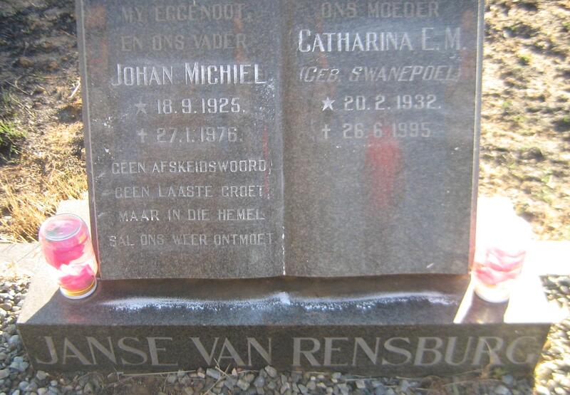 RENSBURG Johan Michiel, Janse van 1925-1976 & Catharina E.M. SWANEPOEL 1932-1995