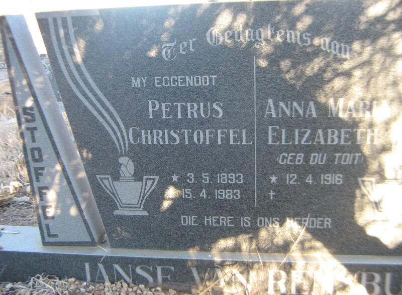 RENSBURG Petrus Christoffel, Janse van 1893-1983 & Anna Maria Elizabeth DU TOIT 1916-