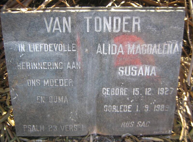 TONDER Alida Magdalena Susana, van 1927-1989