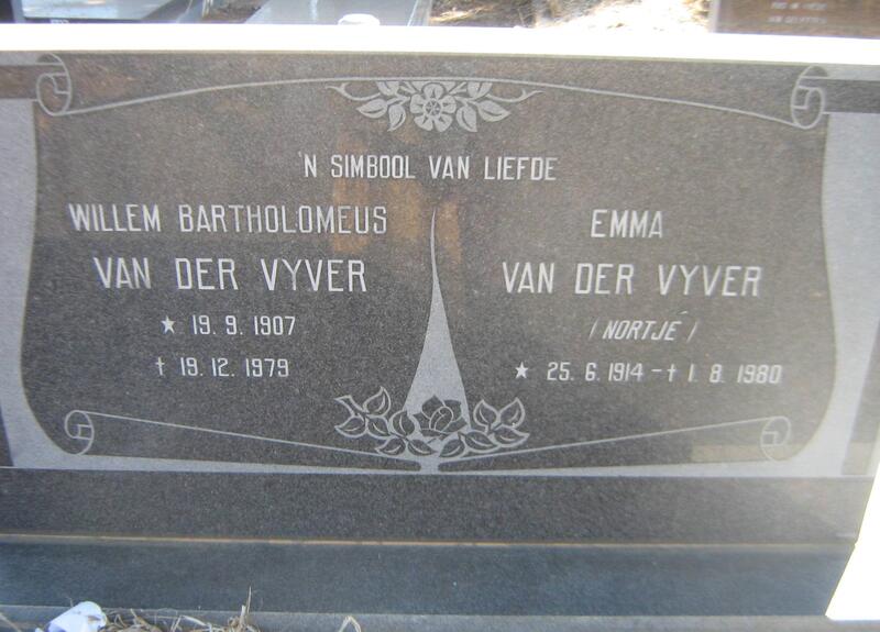 VYVER Willem Bartholomeus, van der 1907-1979 & Emma NORTJÉ 1914-1980