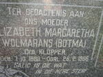 WOLMARANS Elizabeth Margaretha voorheen BOTMA nee KLOPPER 1880-1966