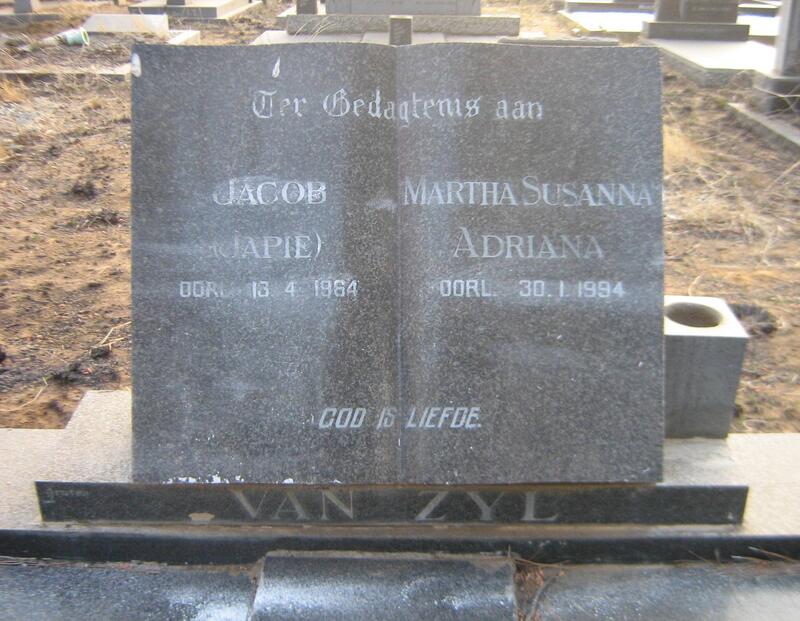 ZYL Jacob, van -1964 & Martha Susanna Adriana -1994