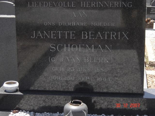 SCHOEMAN Janette Beatrix nee VAN BLERK 1886-1964