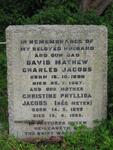JACOBS David Mathew Charles 1898-1967 & Christine Phyllida MEYER 1899-1985
