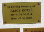 KOTZE Alice 1914-2003