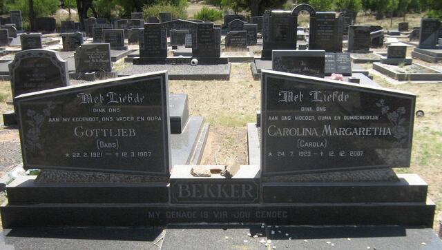 BEKKER Gottlieb 1921-1987 & Carolina Margaretha 1923-2007
