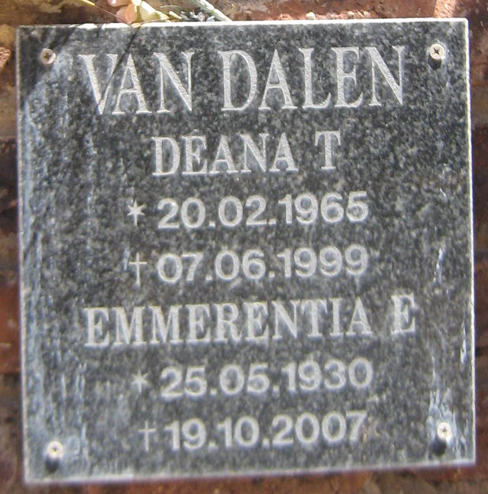 DALEN Emmerentia E., van 1930-2007 :: DALEN Deana T. , van 1965-1999