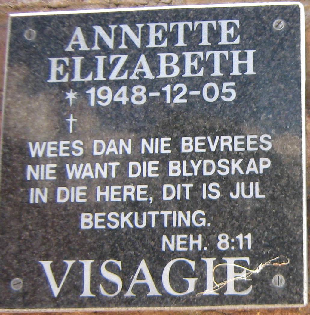 VISAGIE Annette Elizabeth 1948-