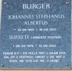 BURGER Johannes Stephanus Albertus 1951-2011 :: BURGER Surrete 1979-2012