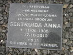 WESTHUIZEN Gertruida Anna, van der 1935-2012