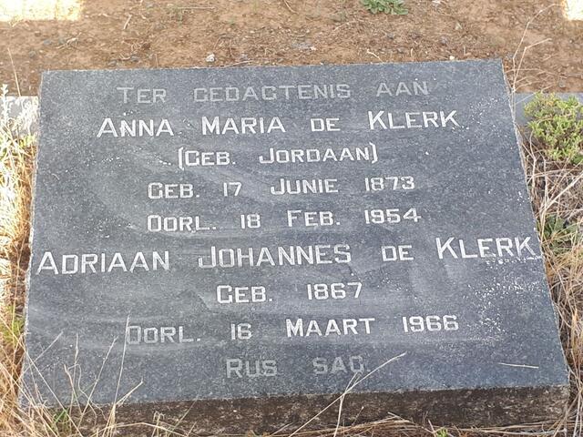 KLERK Adriaan Johannes, de 1867-1966 & Anna Maria JORDAAN 1873-1954