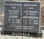 BOTHA Adam 1933-1999 & Hendrina 1913-1998