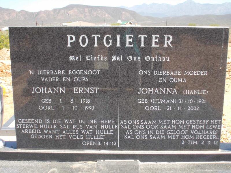 POTGIETER Johan Ernst 1918-1993 & Johanna HUMAN 1921-2002
