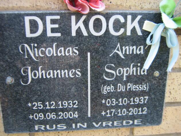 KOCK Nicolaas Johannes, de 1932-2004 & Anna Sophia DU PLESSIS 1937-2012