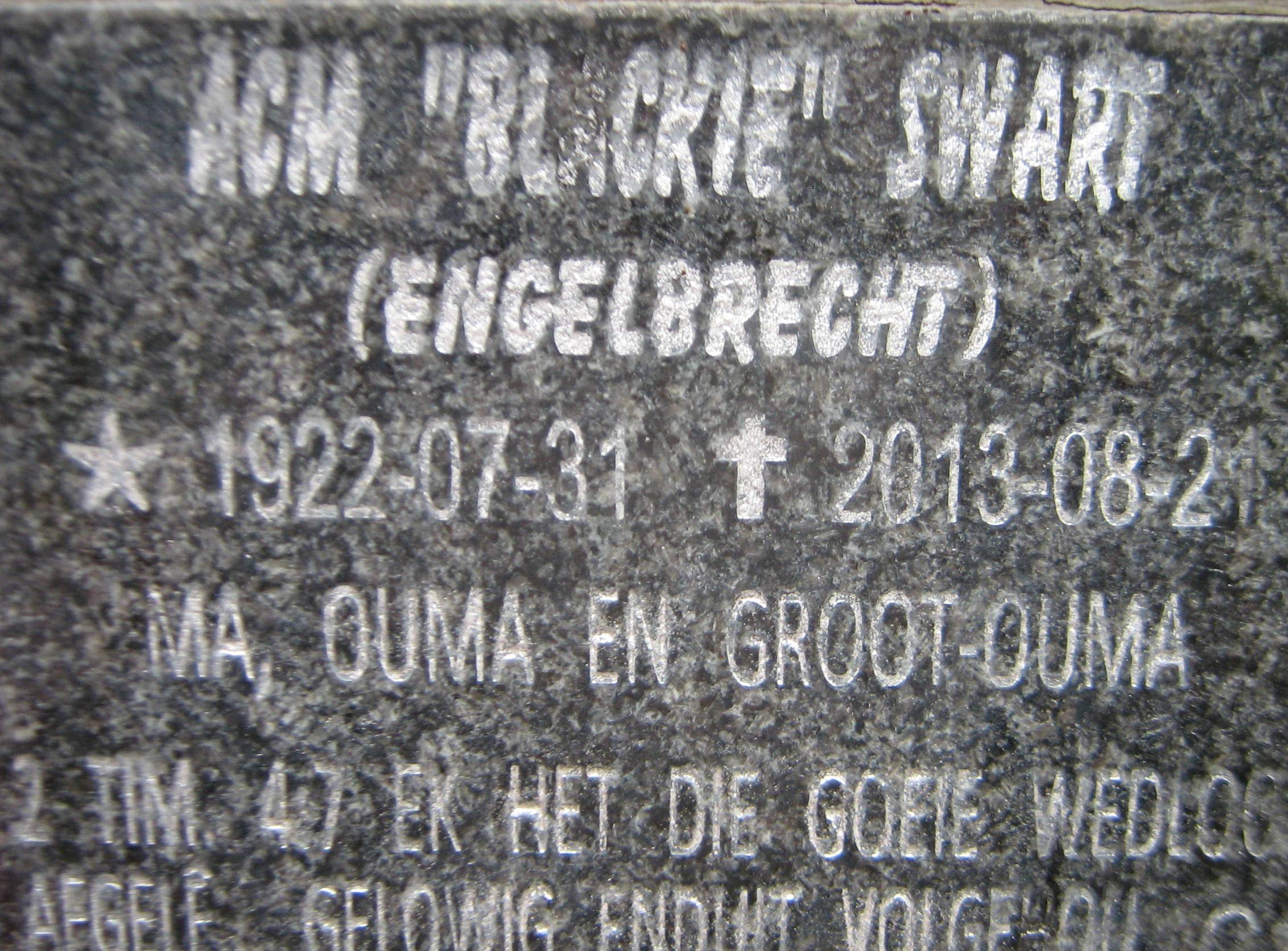 SWART A.C.M., nee ENGELBRECHT 1922-2013