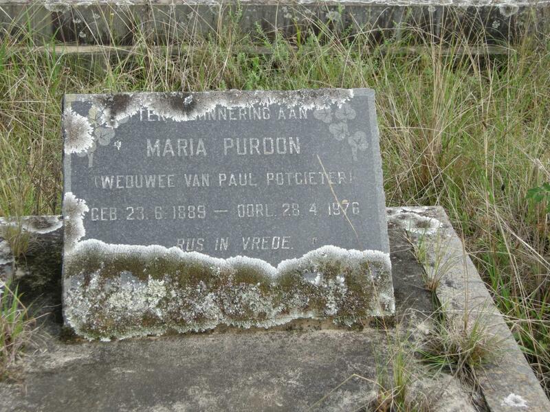 PURDON Maria voorheen POTGIETER 1889-1976