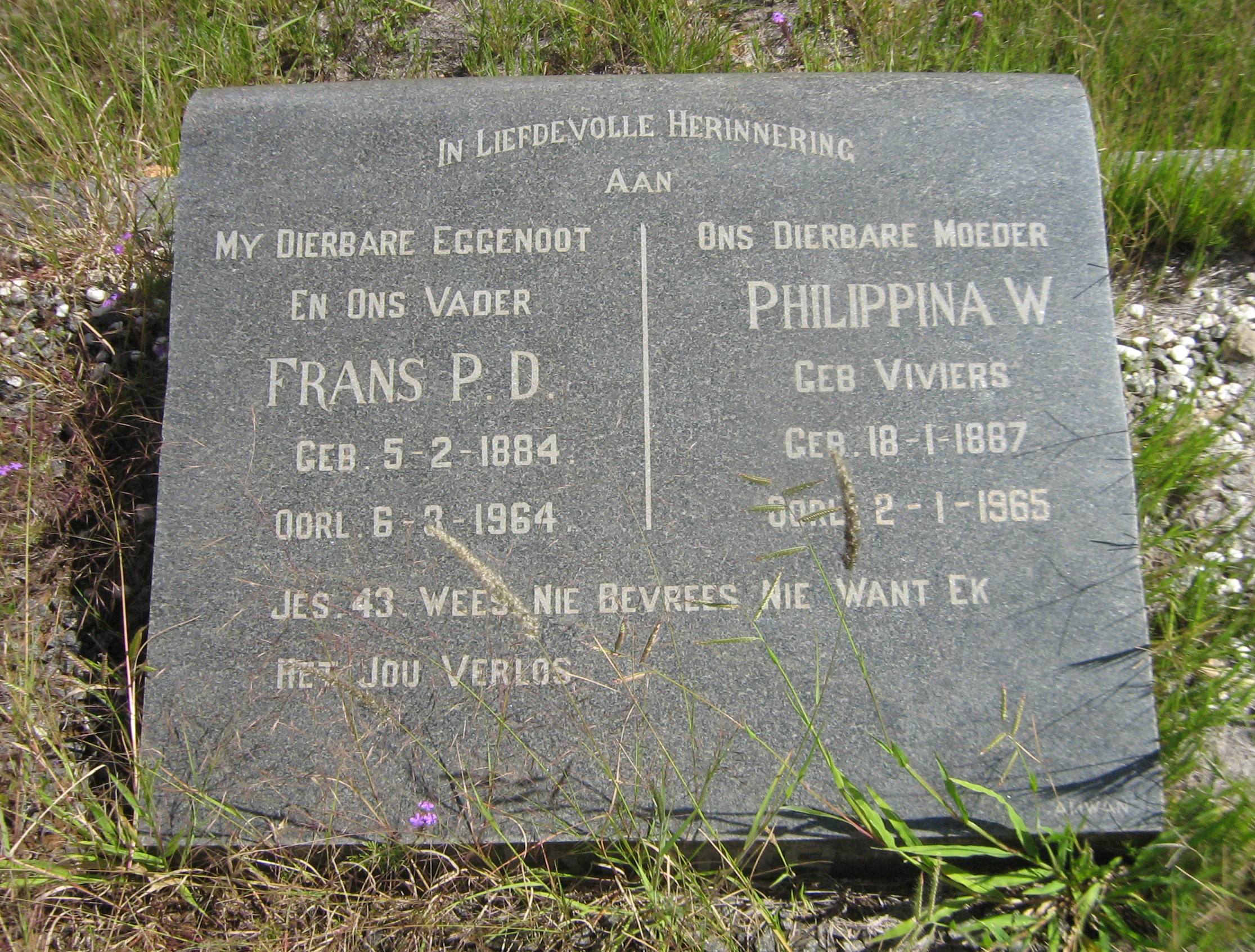 ? Frans P.D. 1884-1964 & Philippina W. VIVIERS 1887-1965