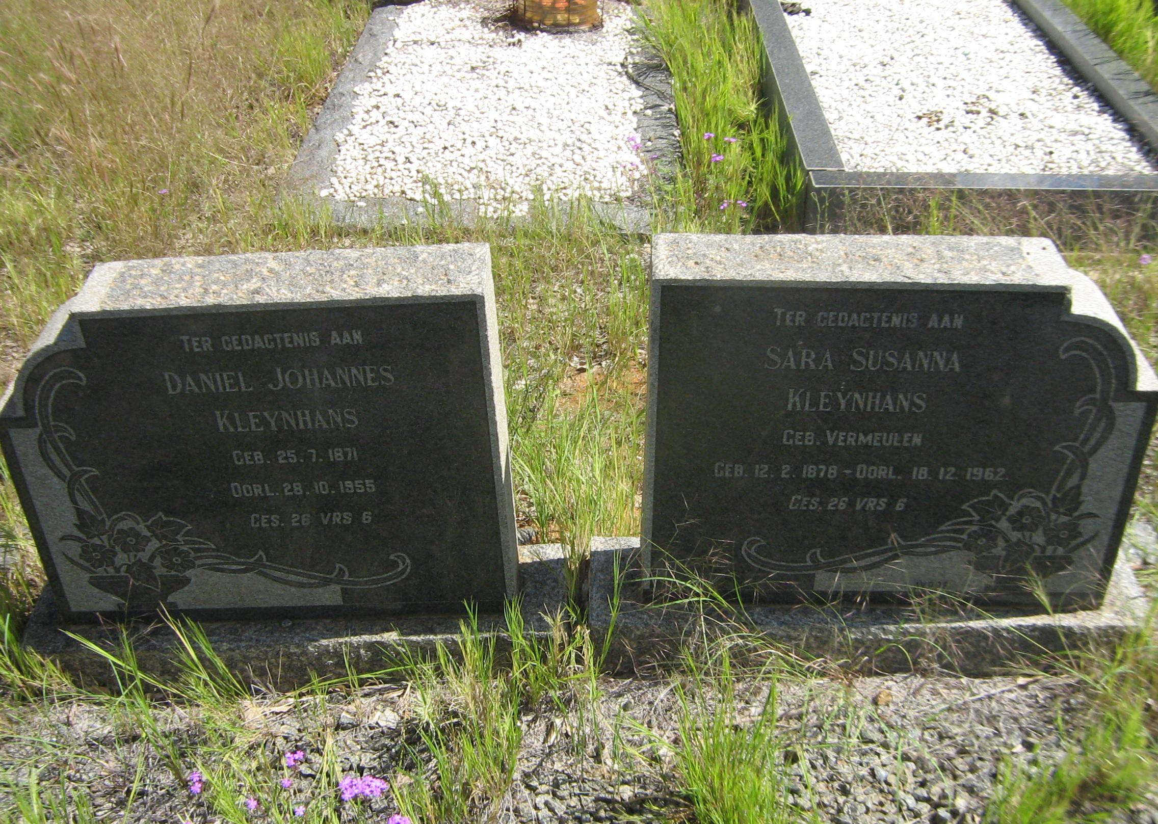 KLEYNHANS Daniel Johannes 1871-1955 & Sara Susanna VERMEULEN 1878-1962