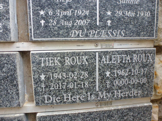 ROUX Tiek 1943-2017 & Aletta 1962-
