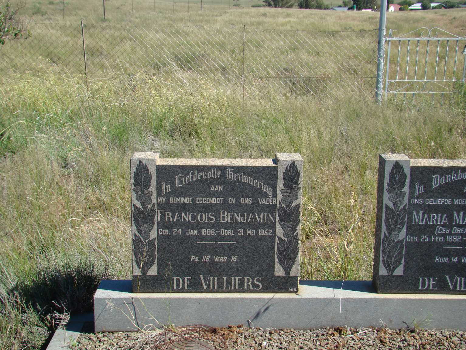 VILLIERS Francois Benjamin, de 1886-1952 & Maria Magdalena OBERHOLZER 1892-1986