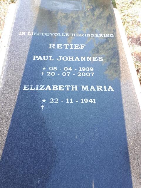 RETIEF Paul Johannes 1939-2007 & Elizabeth Maria 1941-