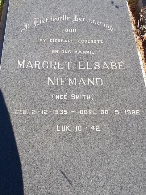 NIEMAND Margret Elsabé nee SMITH 1935-1982