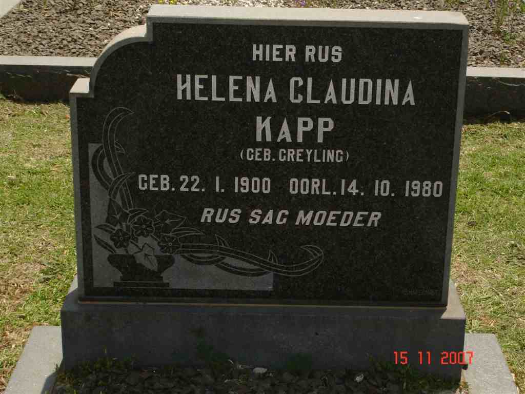 KAPP Helena Claudina nee GREYLING 1900-1980