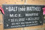 BALT M.C.E. nee MATTHEE 1932-2011