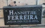 FERREIRA Hannetjie 1929-2012