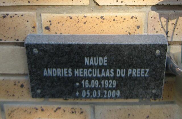 NAUDÉ Andries Herculaas du Preez 1929-2009