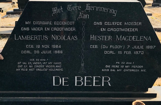 BEER Lambertus Nicolaas, de 1884-1966 & Hester Magdelena DU PLOOY 1897-1973
