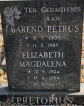 PRETORIUS Barend Petrus 1903-1983 & Elizabeth Magdalena 1924-1994