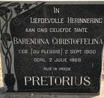 PRETORIUS Barendina Christoffelina nee DU PLESSIS 1900-1969